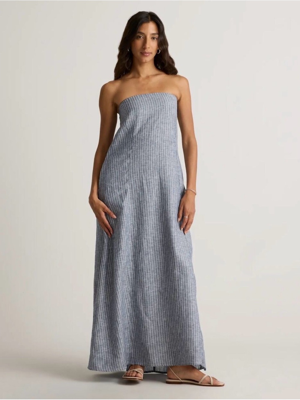 Quince Strapless Ribbed Maxi Dress in Blue Chambray